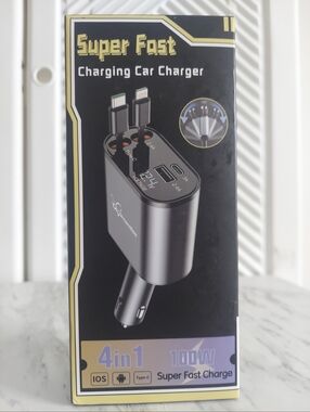 Dream Bee Super Fast Charging Car Charger 4in 1. Apple Cable+Type C 100W